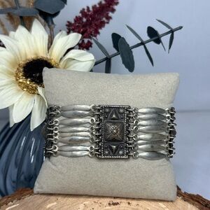Vintage Silver Mexico Pyramid Links Panel Bracelet